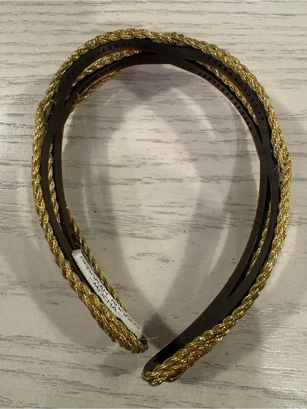Deborah Rhodes Gold Braided Headband with Mocha Trim